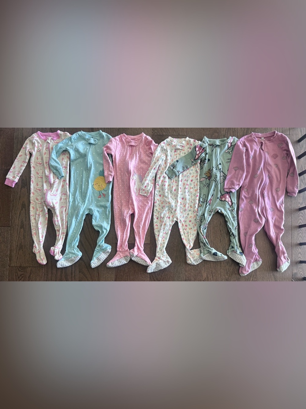 Lot of 6 Size 12 month Baby Girl's Zippered Sleepers